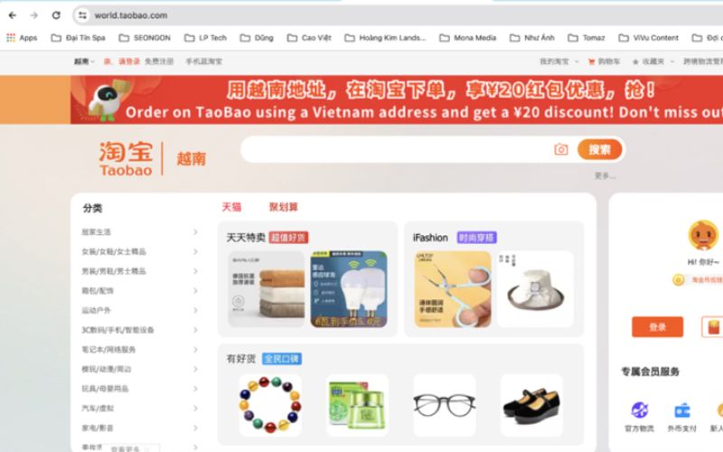 Truy cập web Taobao bằng trình duyệt hỗ trợ dịch ngôn ngữ